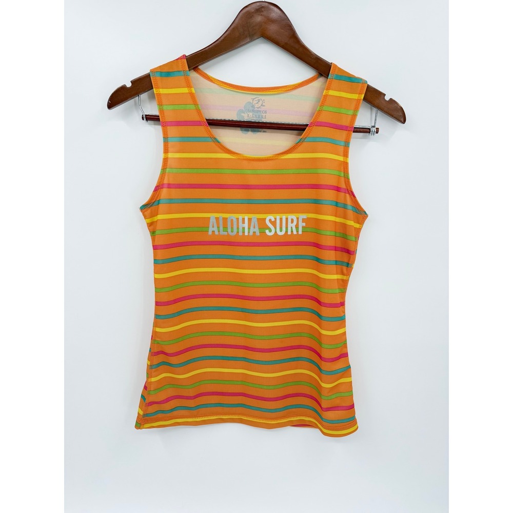 Sunspecs Aloha Surf Tank Top‎ Orange Striped Graphic Sleeveless XL Womens